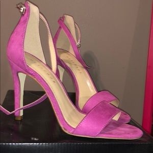 Pink strappy sandal heel